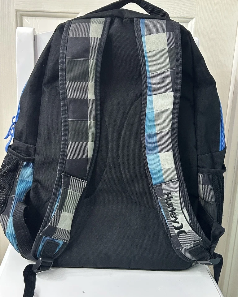Mochila escolar Hurley azul negra a cuadros Honor Roll bolsa de libros de monopatín Foto 2 de 4