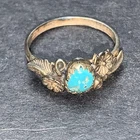 STERLING SILVER 925 Lot Ring W62 Sz6 Navajo Flower Feather Turquoise Vintage Mom