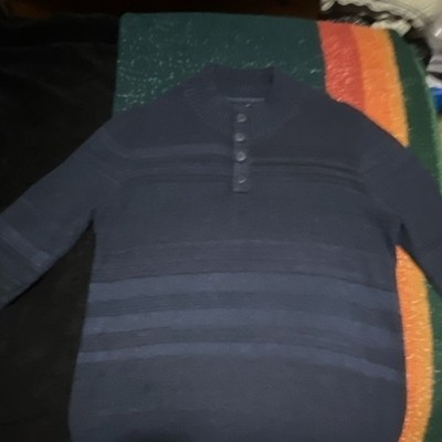 Flag & Anthem Men's Navy Knit Striped Pullover Sweater XL Mock Neck Button