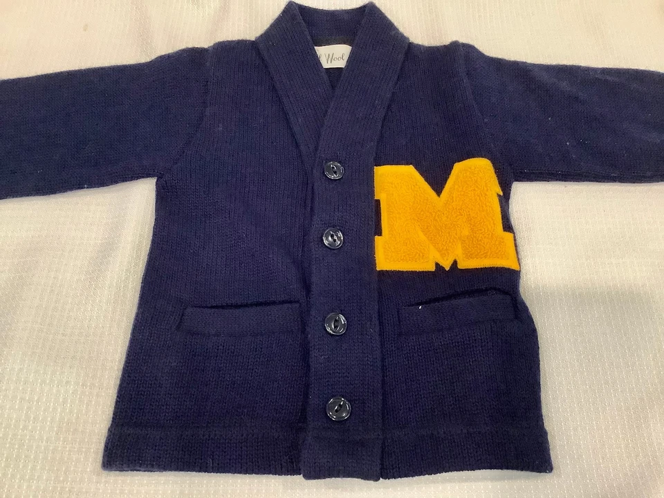 Suéter vintage Michigan Wolverines niños pequeños, 100 % lana, años 70 Foto 3 de 4