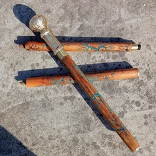 Personalized Handcrafted Wooden Walking Stick with Brass Floral Handle.