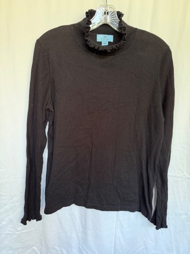 Black CeCe Ruffle Mock Neck Sweater Women's Large In Excellent Condition - Picture 1 of 3