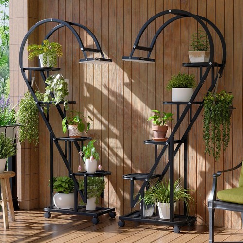 Plant Stand Indoor with Grow Lights, 5 Tiered Metal Plant Stand with Wheels, ...