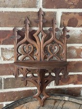 Antique Victorian Gothic Revival Folding Wood Wall Shelf Fretwork 16.5&rdquo;