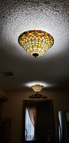 Vintage Tiffany Style Semi-Flush Stained Glass Ceiling Light Fixture & Shade