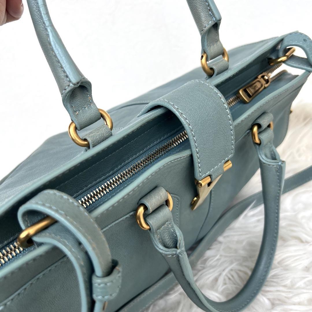 Borsa a tracolla Yves Saint Laurent YSL Cabas pelle blu autentica F0606519