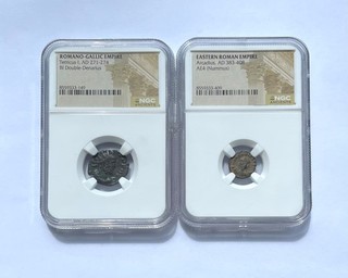 Lot von 2 NGC zertifizierten römischen Münzen. Tetricus I 271 274AD / Arcadius 383 408AD.
