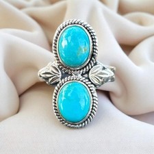 Tibetan Turquoise Solid 925 Sterling Silver Ring   Size 9