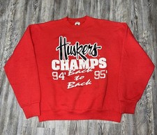 Vintage 90s University of Nebraska Huskers Sweatshirt Mens Red Crew Neck Large