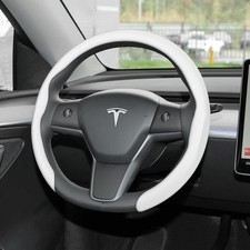 White Steering Wheel Cover For Tesla Model 3 Y 2016-2025 2026 Juniperhighland