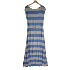 Gap Rugby Stripe Jersey Knit Dress SP Blue Grey Scoop Back Drawstring Waist