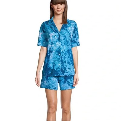 NWT Lands' End Womens Terry Swim Coverup Set Blue Tye Dye Shorts Shirt 2X