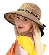 Beach Sun Straw Hats for Women, UPF 50 UV Sun Protection Wide Brim Deep Khaki