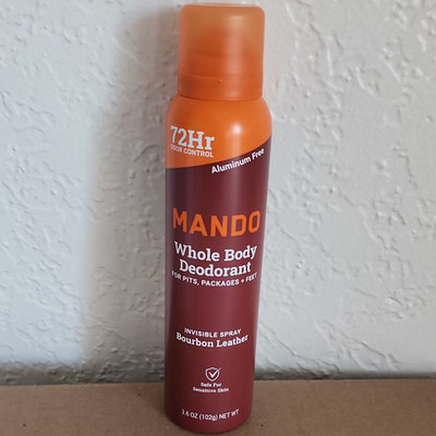 Mando Whole Body Deodorant Spray Bourbon Leather Aluminum-Free Sensitive 3.6 oz