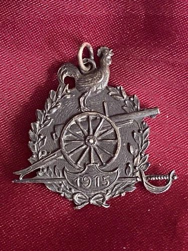WW1 French 75 Gun 1915 Silver Sweetheart Pendant "Chante Tonne Pour Le Droit"