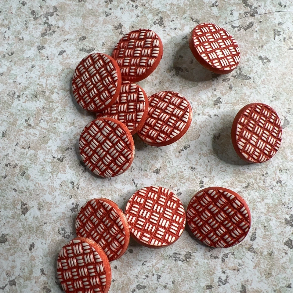 "11 botones vintage rojo blanco celosía tejido de canasta de plástico con vástago picnic de 3/4""" Foto 3 de 4