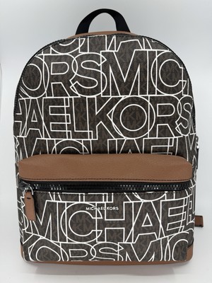 Michael Kors Backpack Cooper Large Graphic MK Signature Brown Black Used