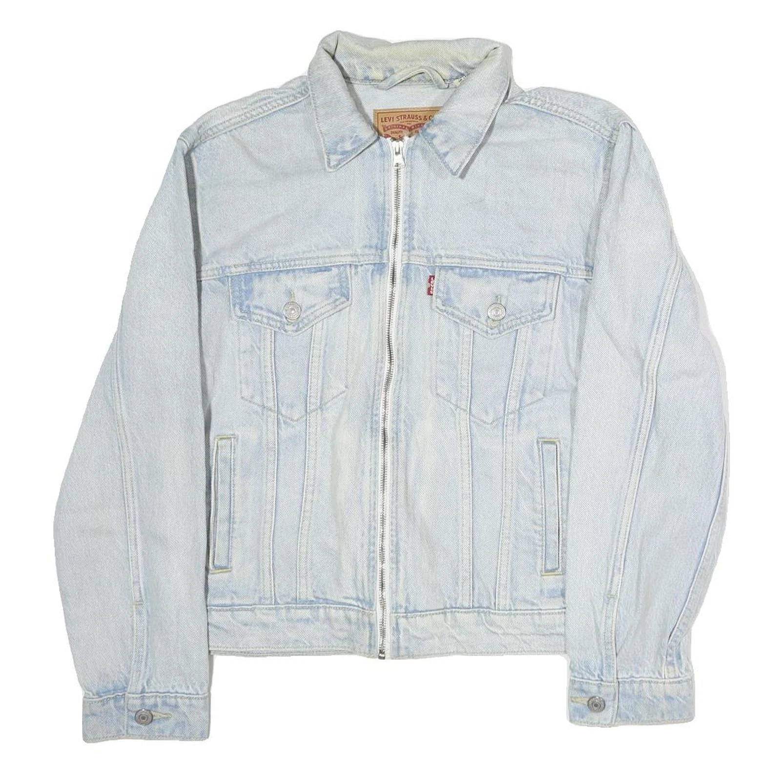 LEVI'S Mens Blue Denim Jacket S Cotton Zip Plain Lightweight Casual