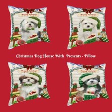 Christmas Dog Cat with Presents Pet Photo Throw Decorative Pillow 18x18 In