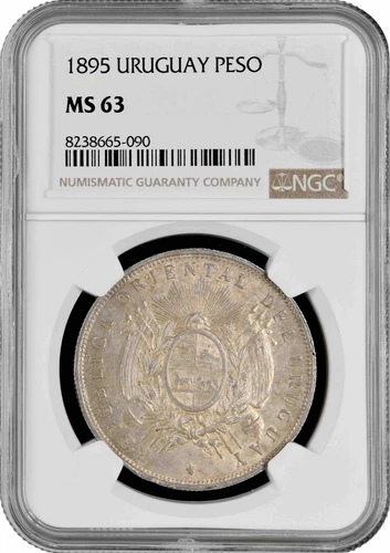 Uruguay 1 peso 1895, NGC MS63, "Peso (1862 - 1974)" silver coin