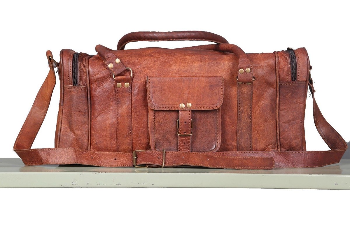 Sac De Voyage Duffel En Cuir Véritable Pour Homme Vintage 25 Pouces - Marron Réglable