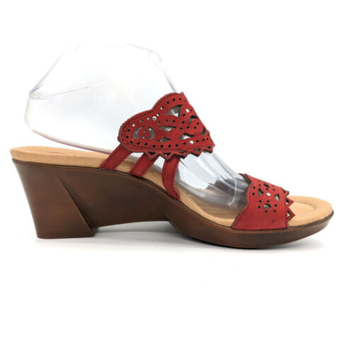 Sandali Earth Jazzy in pelle rossa punta aperta zeppa tacco donna 8,5 - Foto 4 di 8