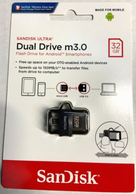 NEW SanDisk Ultra Dual Drive m3.0 32GB Flash Drive for Android Smartphones