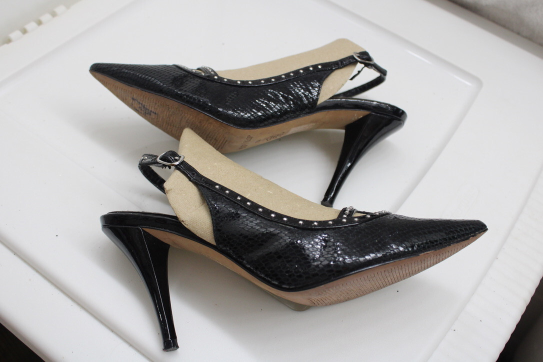 Women's Black Python Leather /Silver studded 7 1/… - image 5