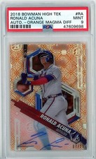 2018 Bowman High Tek Prospect Autographs Orange Magma Ronald Acuna /25 - PSA 9 
