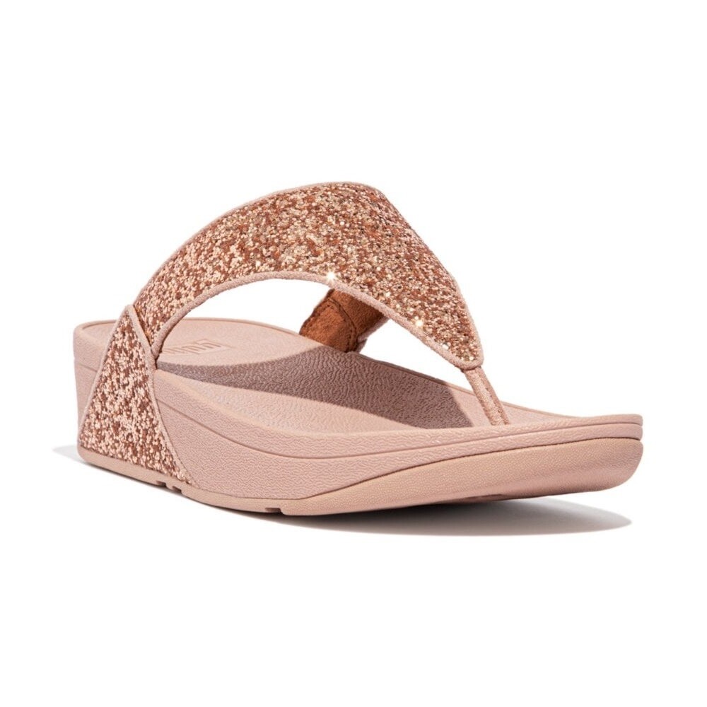 FitFlop Womens LULU Rose Gold Glitter Toe Post Leather