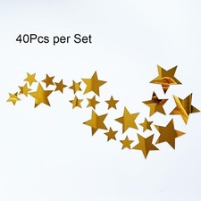 40Pcs 3D Old Gold Stars Acylic Wall Stickers with Adhesive Art Decal Satin Pa...