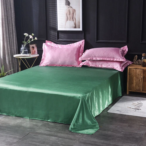 Satin Seide Bettwäsche Set Flach Bettlaken Kissenhülle Flaches Laken Twin/Queen/King Bett - Bild 20 von 40