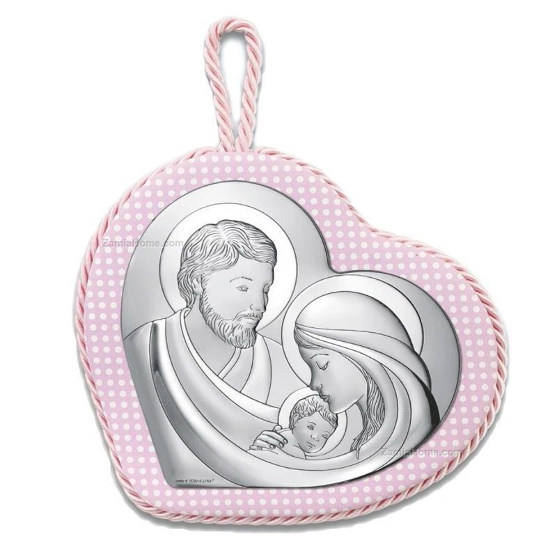 Medaglione De Cuna Azul O Rosa Sacra Familia En Plata Con Melodia Ninna Nanna - Image 1 of 1