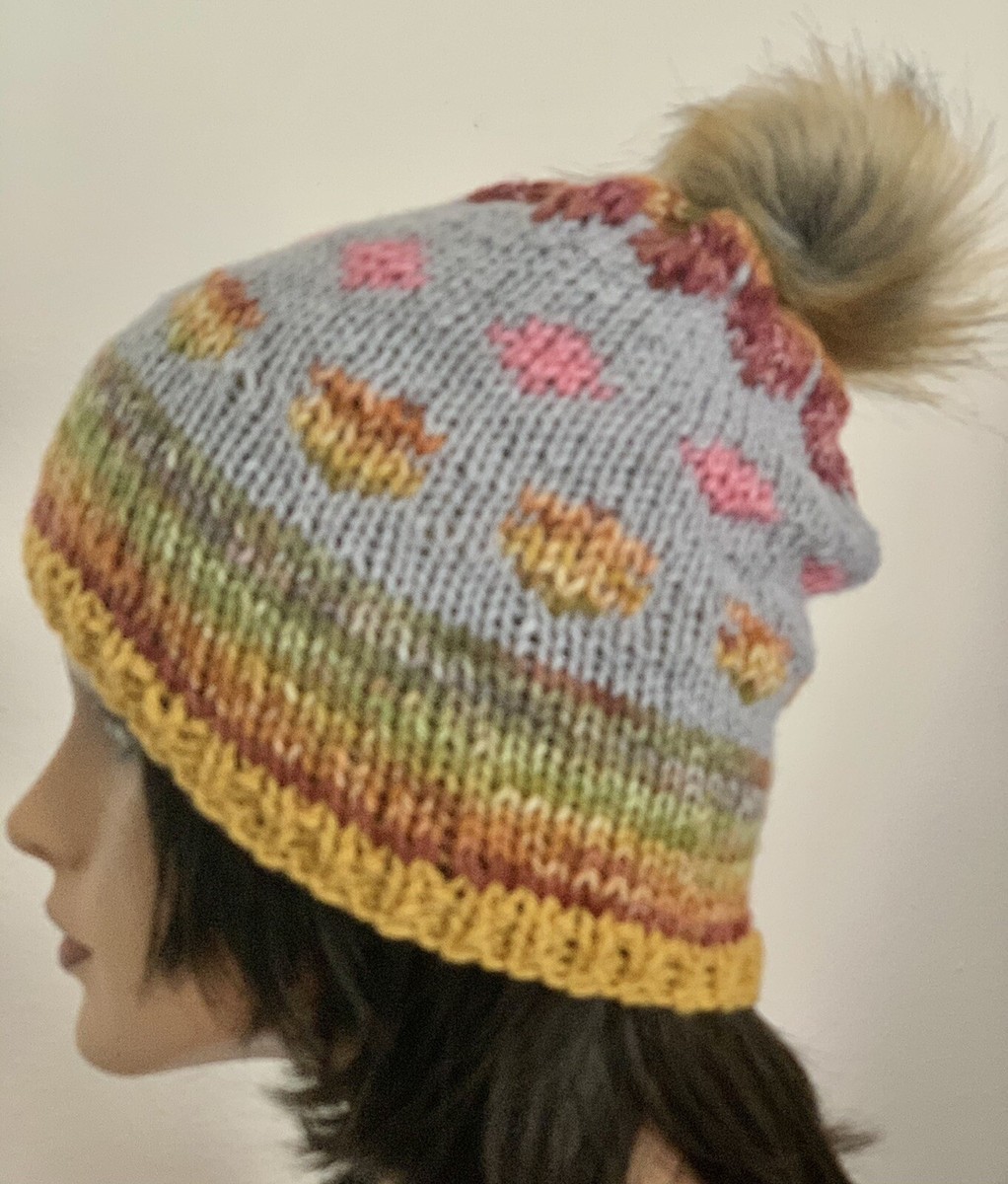 Hand Knits 2 Love Beanie Hat Cap Fair-isle Faux Fur Pom Pom  display picture 2