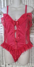 Delicates Teddy Lingerie Hot Pink Vtg Ruffle Nylon Size Small
