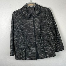 Talbots Women's Black White Tweed Lined 4 Snap Button Blazer