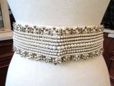 VINTAGE Bridal Sash Ivory Beaded Pearl Bead Waist Belt BEL AIRE 25/26 XS  212