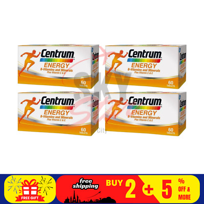4 X 60's New Centrum Energy B-Vitamins and Minerals + Vitamin C & E