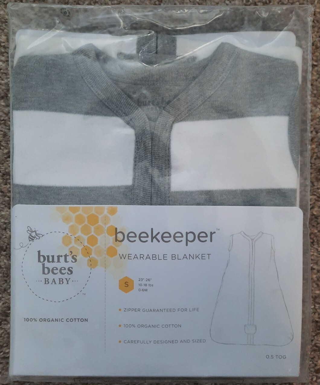 Burts Bees Baby Beekeeper Wearable Blanket Size Small 0-6 Months New With Tags