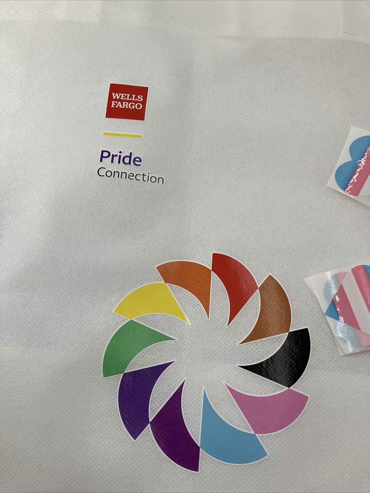 White reusable cloth shopping tote beach grocery bags rainbow Wells Fargo