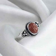 Solid 925 Sterling Silver Natural Sunstone Ring Gemstone Jewelry For Her L 69