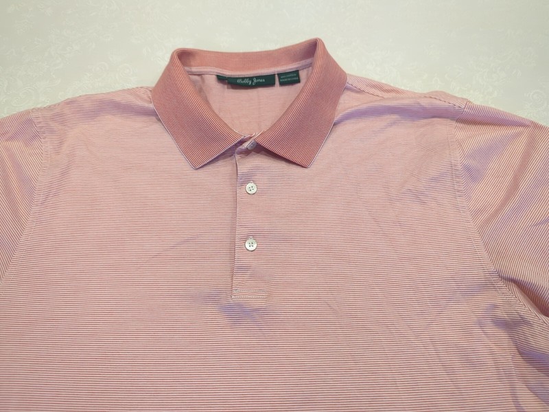 BOBBY JONES polo men's SS shirt mini light red stripes 100% cotton