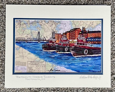 Portsmouth Harbor Tugboats Art Print NH shipyard Moran Tugboat tug wall decor