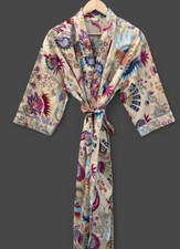 Indian Floral Print Gown Cotton Kimono Robe Hippie Bath Robe Intimate Nightwear