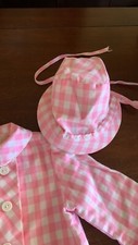 Vintage retro pink and white plaid jacket matching bonnet