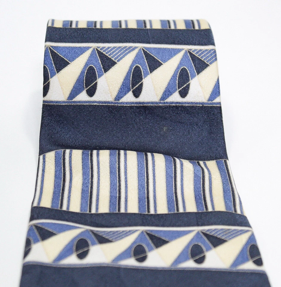 Винтажный синий и бежевый шелковый мужской галстук HENRY GRETHEL - Изображение 2 из 4