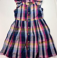 Crewcuts J. Crew Girls Size 6 Navy Pink Plaid Ruffle Sleeve Button-Down Dress