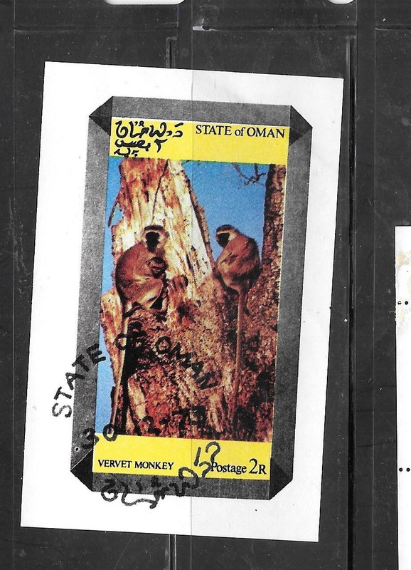 OMAN 1973 IMPERF MONKEYS MINI-SHEET CTO USED XF OLD PICTORIAL TOPICAL STAMP