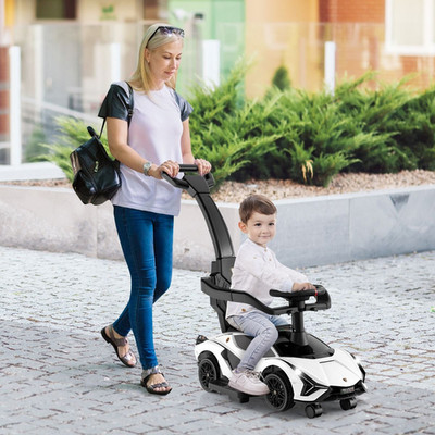 Lamborghini Kinder Rutschauto 3-in-1 mit Schiebegriff Musik und LED Weiß