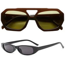 DUPER Sunglasses Combo for Women | Trendy Hexagonal Brown & Square Thick Frame